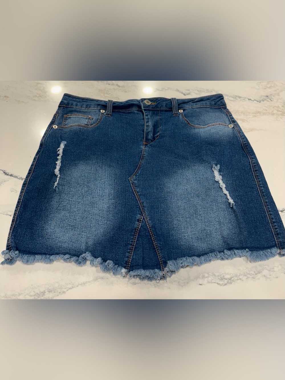 Love Tree Dark Blue Distressed Denim Mini Skirt Like Brand New (worn once)